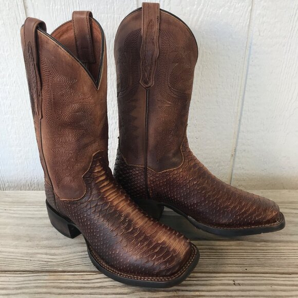 Dan Post KA Mens Brown Leather Python Print Cowboy Western Boots 8 D DP4526 - Picture 1 of 13